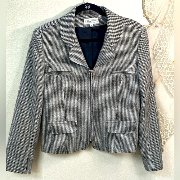 Vintage Wool Houndstooth Cropped Blazer Jacket - Picture 2 of 10